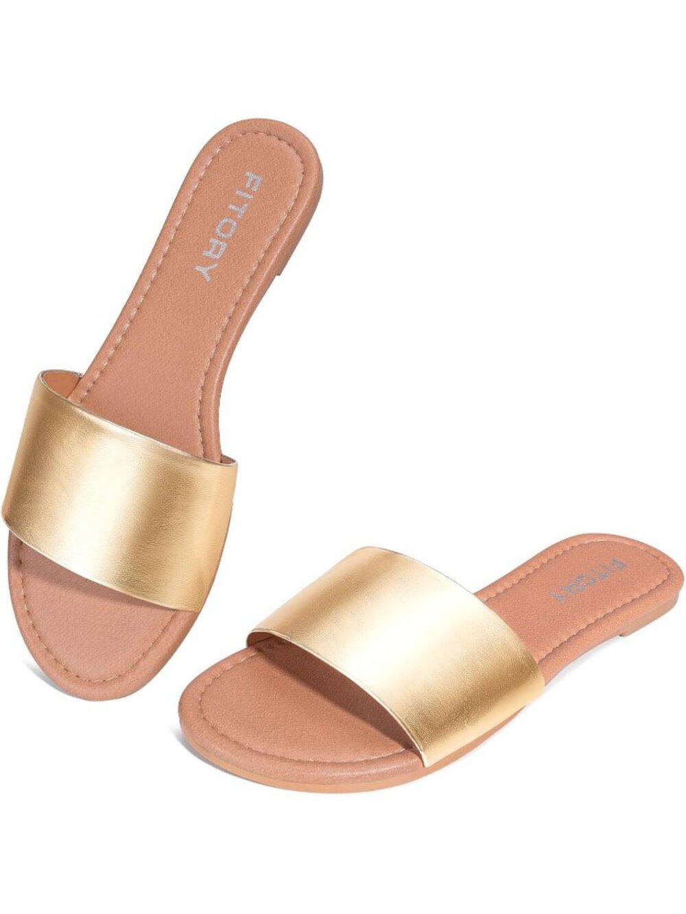 Women's Gold Stylish Slide Fashion Round Toe With Classic Single Strap Slippers